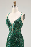 Sparkly Dark Green Corset Sequin Short Tight Homecoming Dress