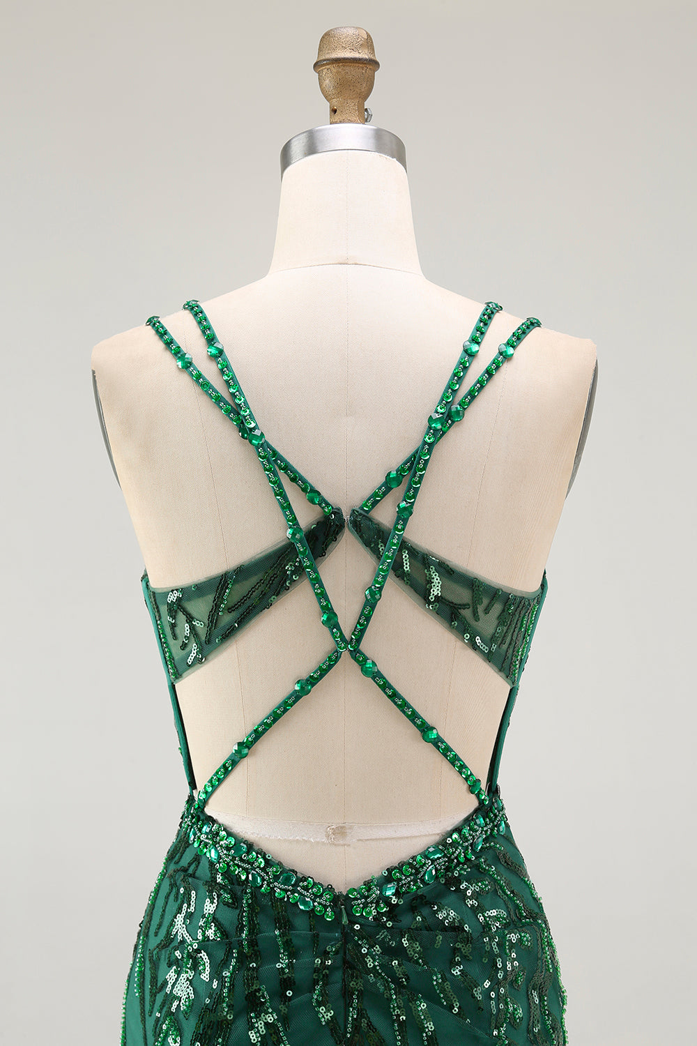 Sparkly Dark Green Corset Sequin Short Tight Homecoming Dress