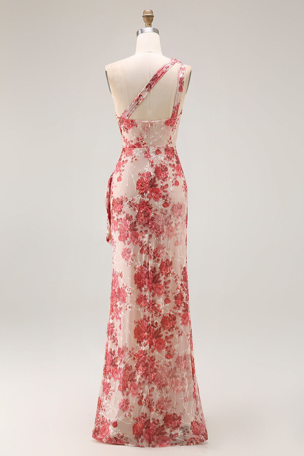 Champagne Floral One Shoulder Mermaid Long Wedding Guest Dress with Slit