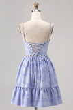 Sparkly Blue A Line Jacquard Short Homecoming Dress with Pearls
