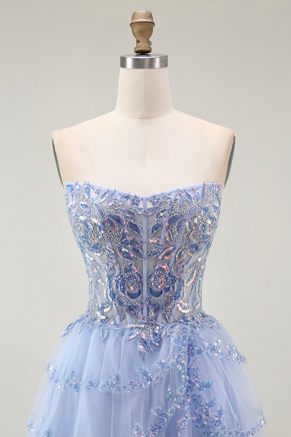 Sparkly Lavender Corset Strapless Short Tiered Homecoming Dress