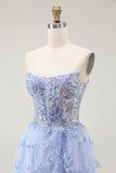 Sparkly Lavender Corset Strapless Short Tiered Homecoming Dress
