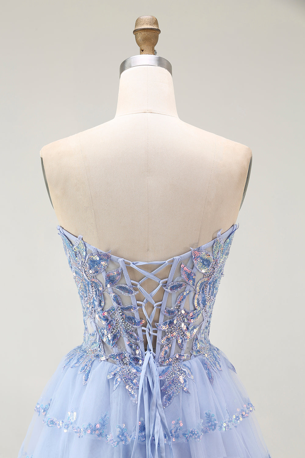 Sparkly Lavender Corset Strapless Short Tiered Homecoming Dress