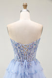 Sparkly Lavender Corset Strapless Short Tiered Homecoming Dress