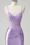 Lilac Floral Tight Corset Short Homecoming Dress with Slit