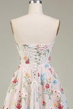 Ivory Floral Corset A Line Short Homecoming Dress