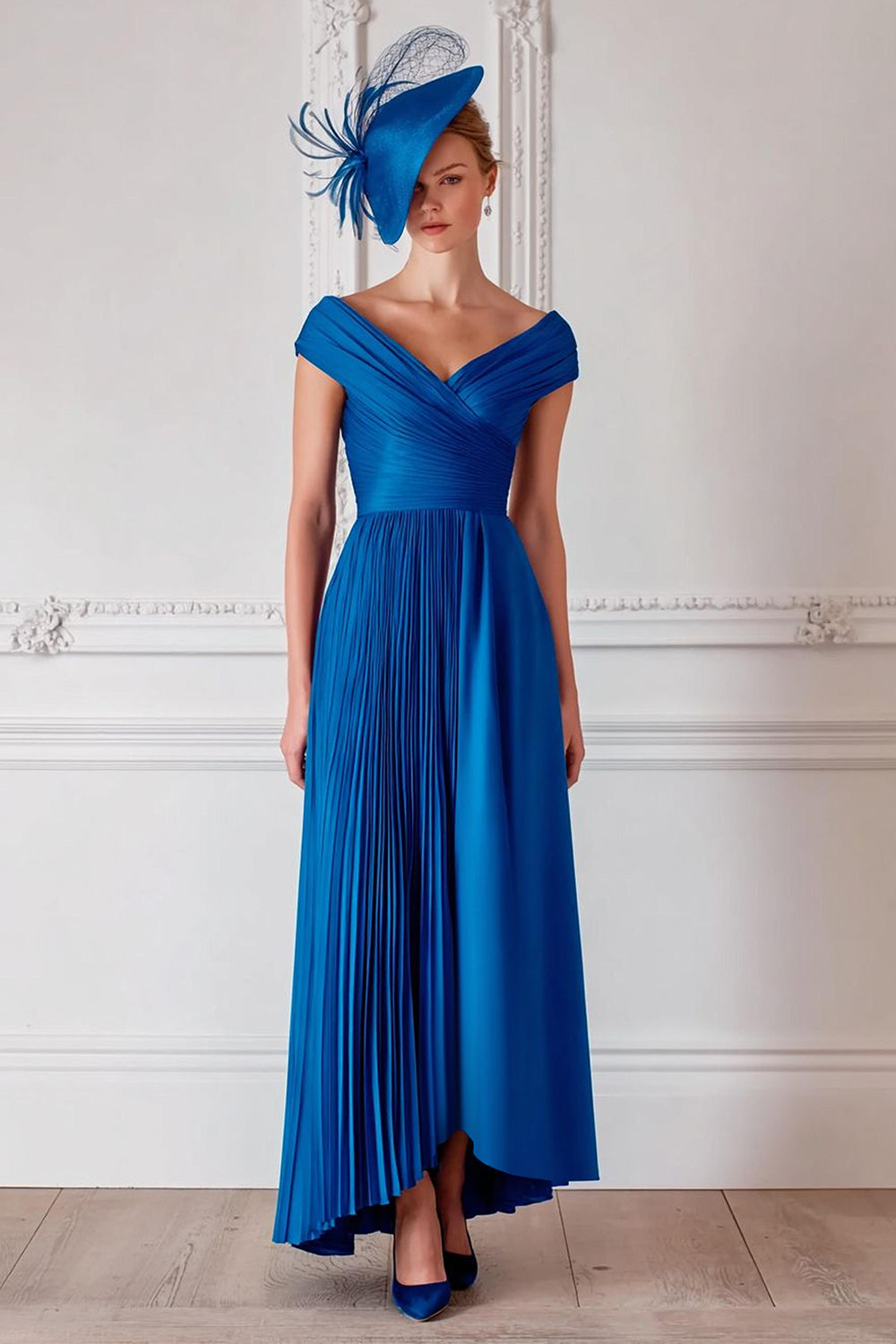 Zapakasa Women Royal Blue Long Pleated Mother of the Bride Dress Off