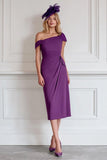 Burgundy Pencil One Shoulder Midi Mother of the Bride Dress