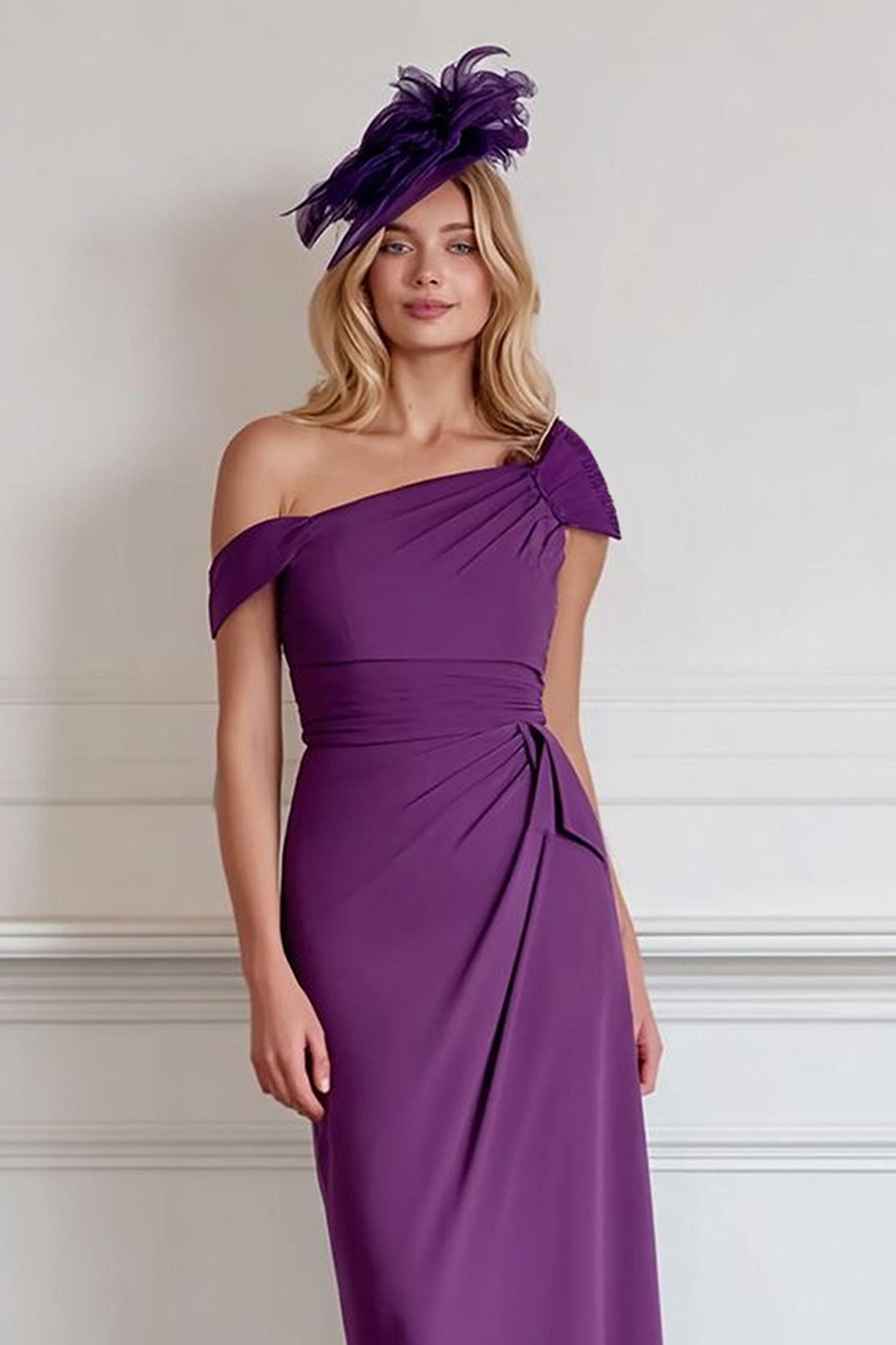 Burgundy Pencil One Shoulder Midi Mother of the Bride Dress