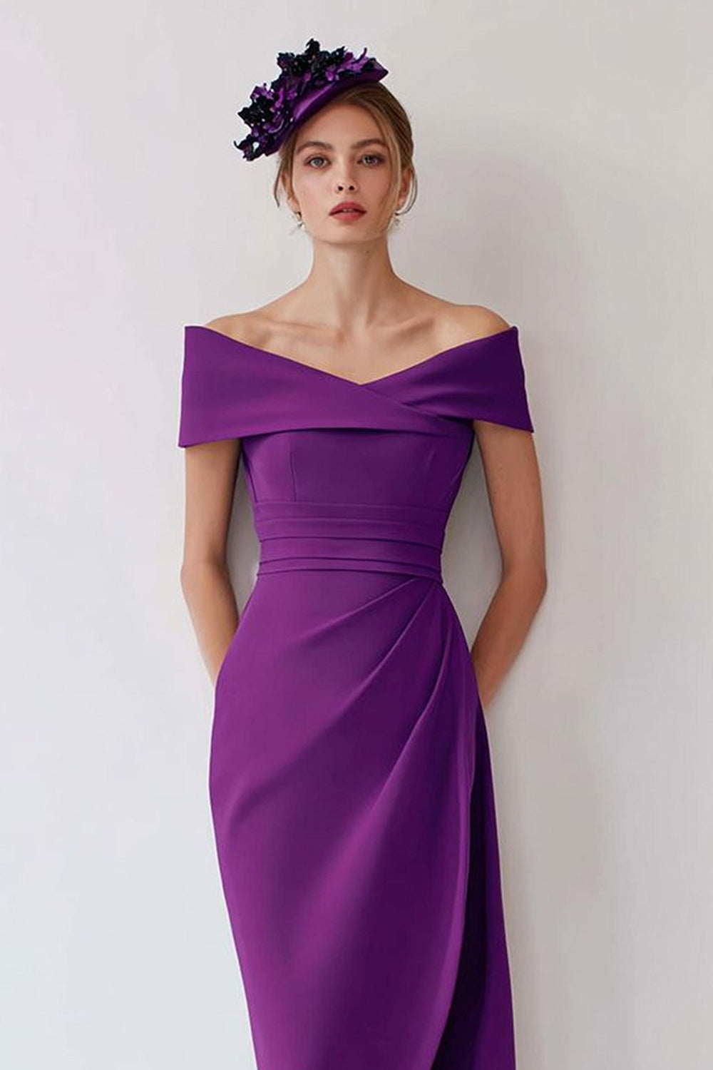 grape cocktail dress BABARONI BABARONI Satin Grape Homecoming Dresses A-line Off-the-shoulder Pleated with Pocket Lace-up, Grape / US0