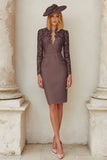 Blush Pink Bodycon Midi Mother of the Bride Dress with Lace