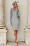 Blush Pink Bodycon Midi Mother of the Bride Dress with Lace