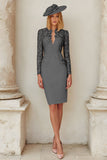 Blush Pink Bodycon Midi Mother of the Bride Dress with Lace