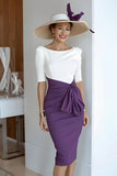 Grape Scoop Neck Bodycon Midi Mother of the Bride Dress with Sleeves