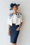Navy Bodycon Floral 2 Piece Short Mother of the Bride Dress
