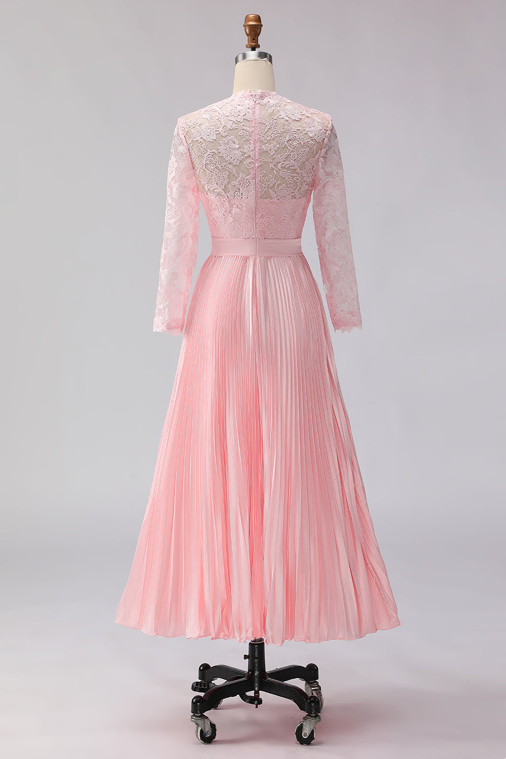 Blush Pink A Line Pleated Midi Mother of the Bride Dress with Lace