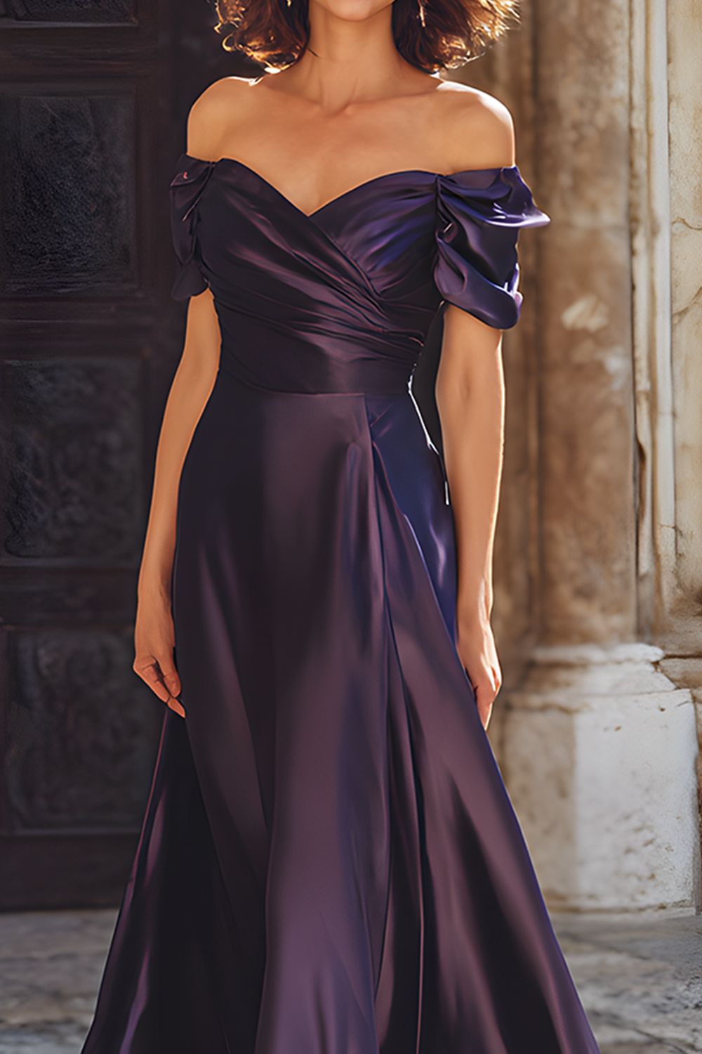 Zapakasa Women Simple Plum Long Mother of the Bride Dress Off the