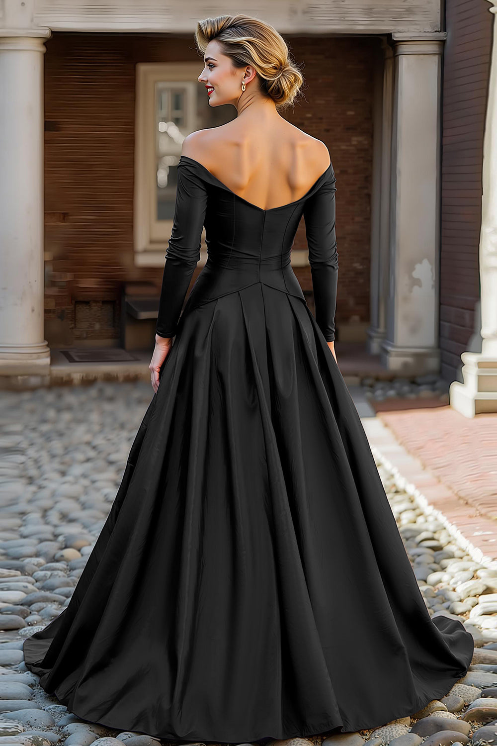 Zapaka Women Plum Taffeta Long Sleeves Mother of The Bride Dress with Pockets Off The Shoulder Ruched A Line Wedding Guest Dress, Plum / US14 Zapaka Women Plum Taffeta Long Sleeves Mother of The Bride Dress with Pockets Off The Shoulder Ruched A Line Wedding Guest Dress, Plum / US14