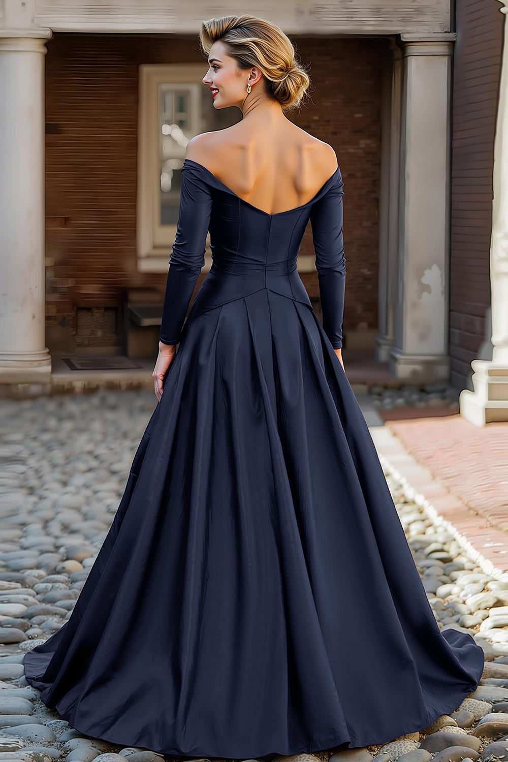 Zapakasa Women Plum Long Mother of the Bride Dress with Sleeves Off the Shoulder A Line Wedding Guest Dress with Pockets Zapakasa Women Plum Long Mother of the Bride Dress with Sleeves Off the Shoulder A Line Wedding Guest Dress with Pockets
