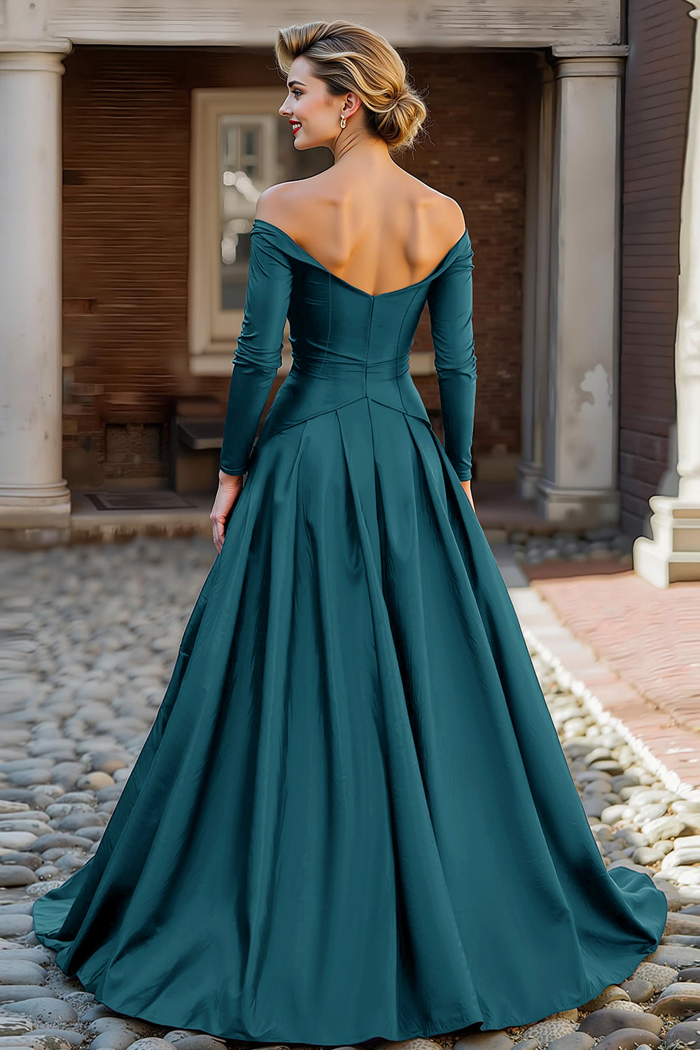 Zapakasa Women Plum Long Mother of the Bride Dress with Sleeves Off the Shoulder A Line Wedding Guest Dress with Pockets Zapakasa Women Plum Long Mother of the Bride Dress with Sleeves Off the Shoulder A Line Wedding Guest Dress with Pockets