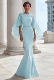 Light Blue Mermaid Long Mother of the Bride Dress with Sleeves