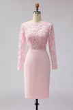 Blush Pink Illusion Boat Neck Midi Mother of the Bride Dress with Lace