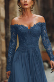 Cabernet Chiffon Off the Shouldler Long Sleeves Mother of the Bride Dress with Lace