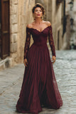Cabernet A Line Long Chiffon Mother of the Bride Dress with Sleeves