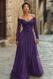 Cabernet A Line Long Chiffon Mother of the Bride Dress with Sleeves