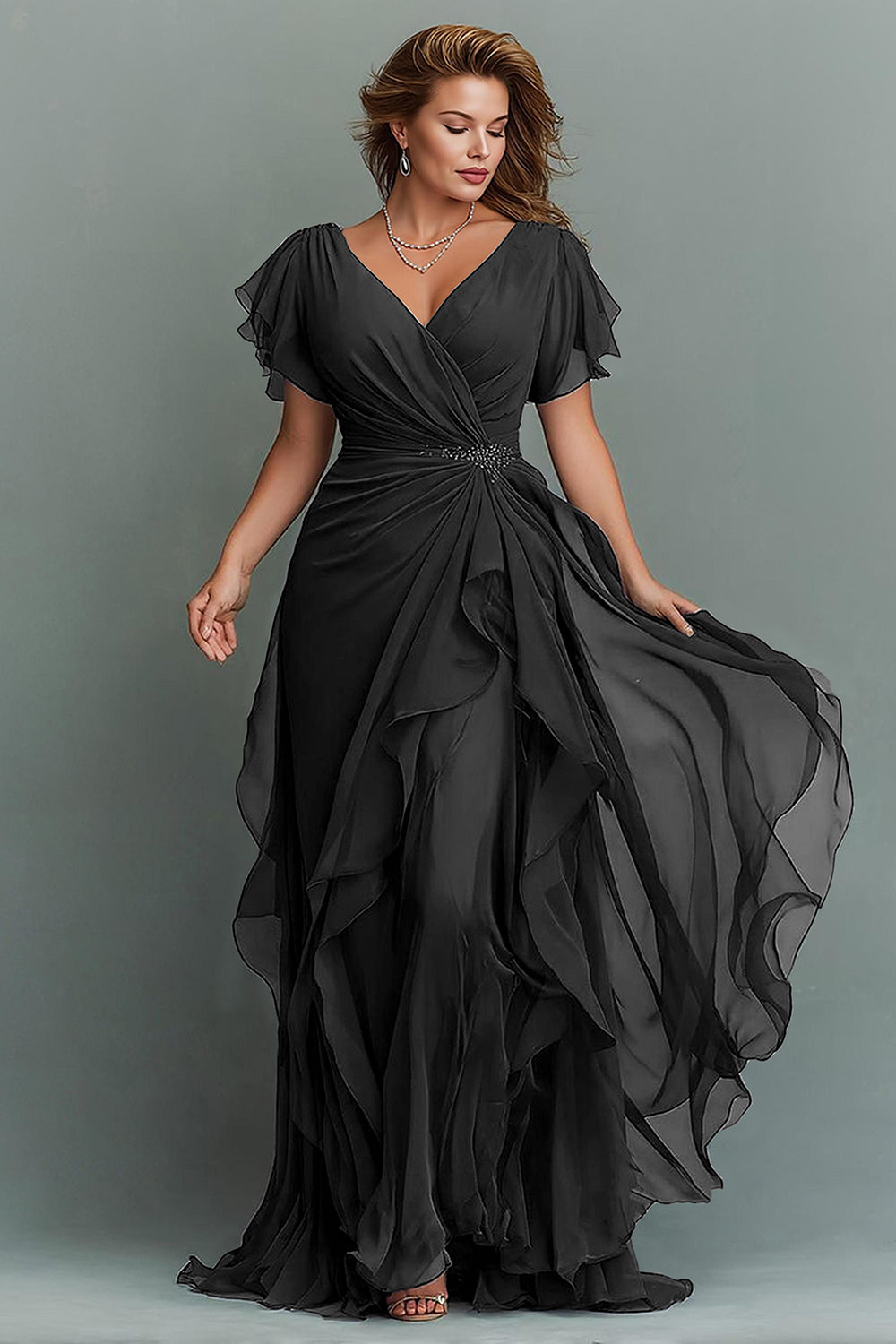 Zapakasa Women Navy Chiffon Long Mother of the Bride Dress with Ruffles Ruched A Line V-Neck Wedding Guest Dress Zapakasa Women Navy Chiffon Long Mother of the Bride Dress with Ruffles Ruched A Line V-Neck Wedding Guest Dress