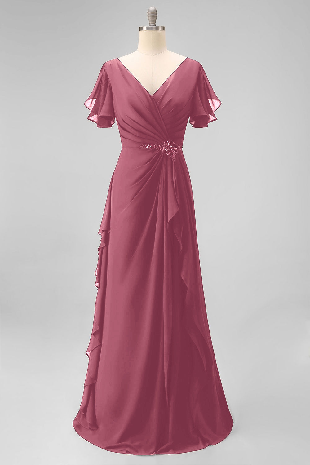 Navy Chiffon V-Neck A Line Ruched Long Mother Of The Bride Dress with Ruffles