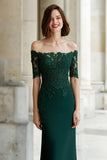 Pine Green Off the Shoulder Mermaid Long Mother of the Bride Dress with Appliques