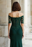 Pine Green Off the Shoulder Mermaid Long Mother of the Bride Dress with Appliques