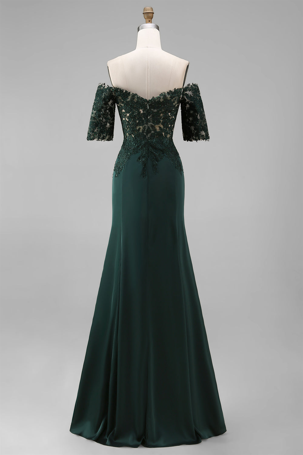Dark Green Off the Shoulder Chiffon Sheath Long Mother of the Bride Dress with Lace