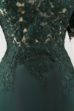 Dark Green Off the Shoulder Chiffon Sheath Long Mother of the Bride Dress with Lace