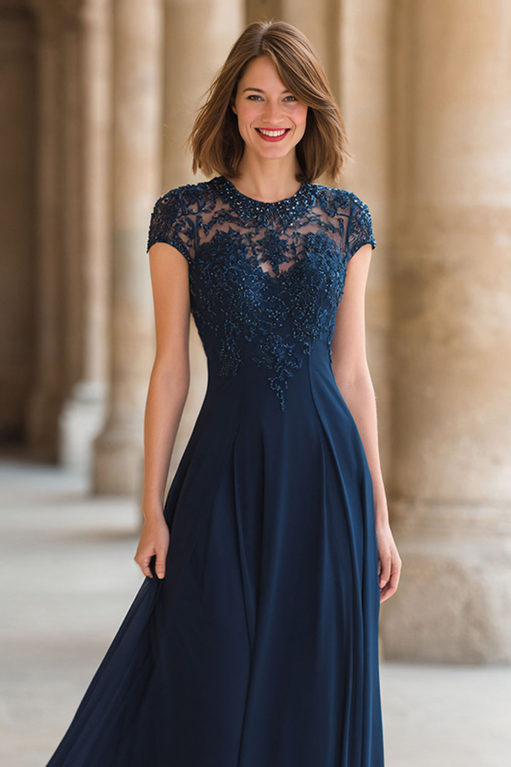 round neck chiffon dress Pink Round Neck Tea Length Chiffon A-Line Wedding Party Dress