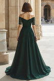 Pine Green Chiffon Off the Shoulder A-Line Long Mother of the Bride Dress with Beading