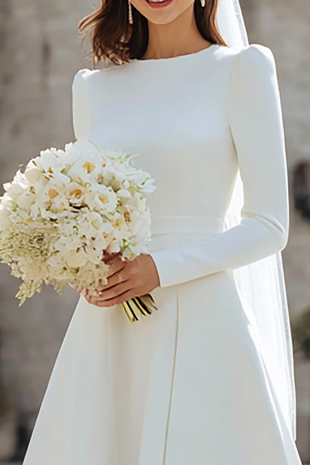 Ivory Satin Short A Line Wedding Dress with Sleeves