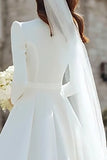Ivory Satin Short A Line Wedding Dress with Sleeves