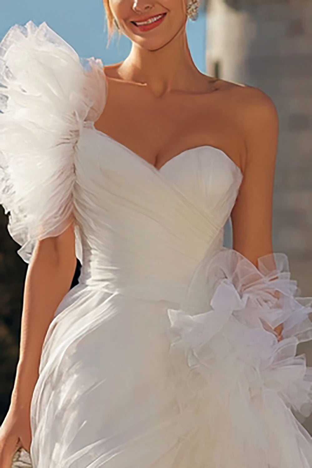 Zapaka Women Bodycon Engagement Dress One Shoulder Ivory Sleeveless Mini Tulle Wedding Reception Dress, Ivory / UK20