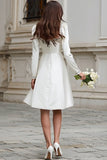 Sparkly Ivory A Line Satin Short Wedding Dress with Sleeves