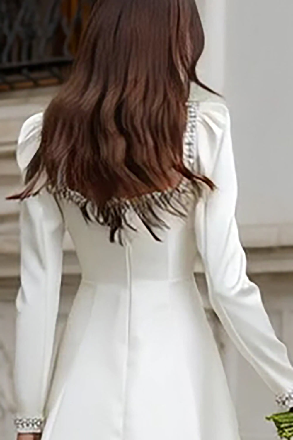 Sparkly Ivory A Line Satin Short Wedding Dress with Sleeves