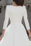 Ivory V-Neck A Line Midi Wedding Dress with Sleeves
