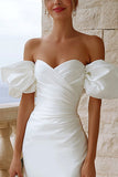 Ivory Bodycon Off the Shoulder Satin Short Bridal Shower Dress