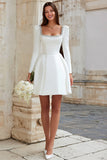 Sparkly Ivory Satin A Line Short Bridal Shower Dress with Beading