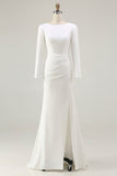 Ivory Sheath Bateau Neck Bridal Dress with Slit