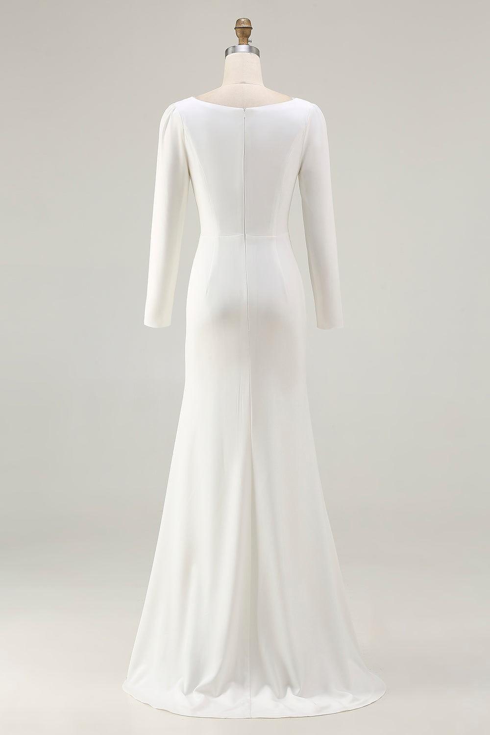 Ivory Sheath Bateau Neck Bridal Dress with Slit