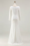 Ivory Sheath Bateau Neck Bridal Dress with Slit