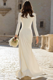 Ivory Sheath Bateau Neck Bridal Dress with Slit