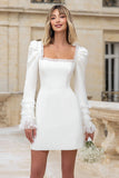 Ivory Square Neck Long Sleeves Short Bridal Shower Dress with Ruffles